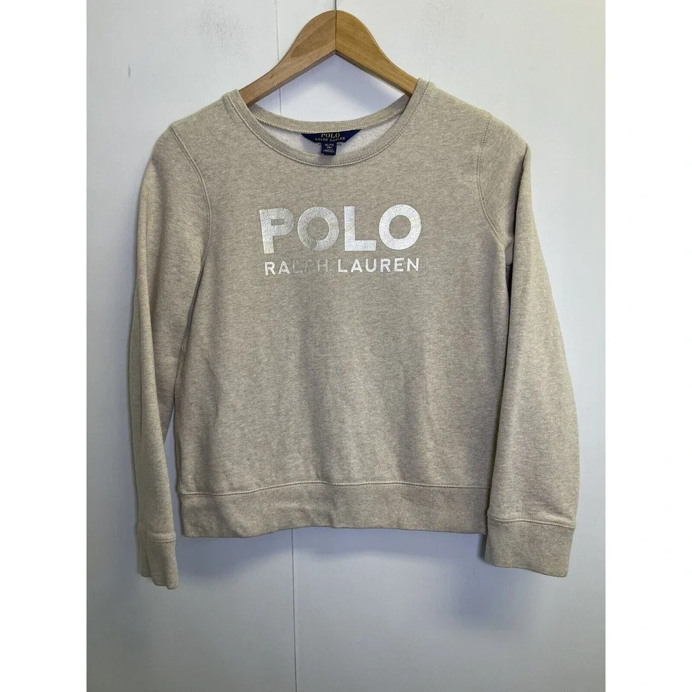 Polo Ralph Lauren Beige Spell Out Logo Sweatshirt Big Girls Size XL Women's‎ S
